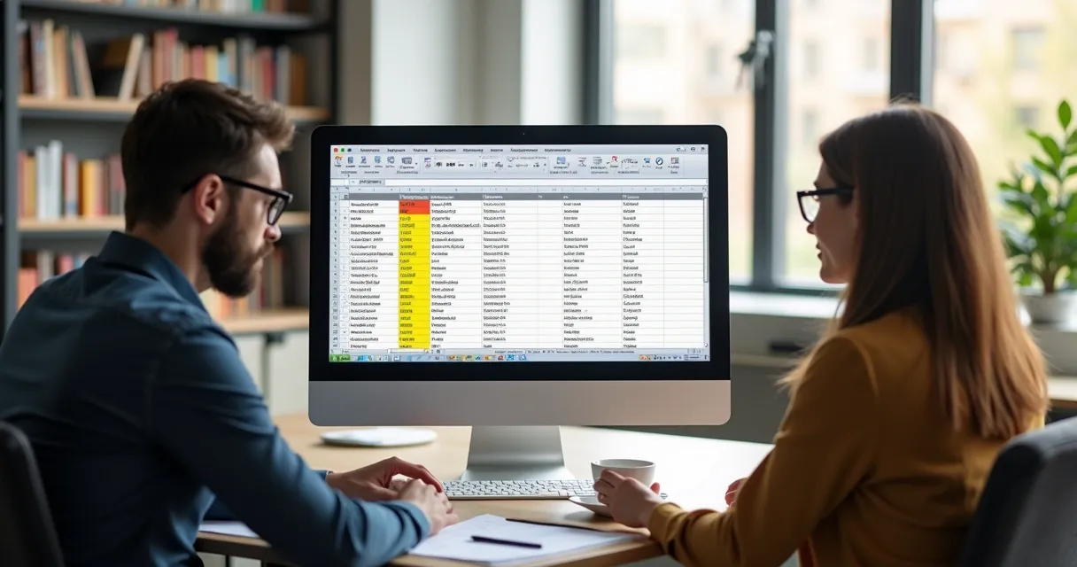 Pessoa gerenciando uma lista de contatos em tela de computador