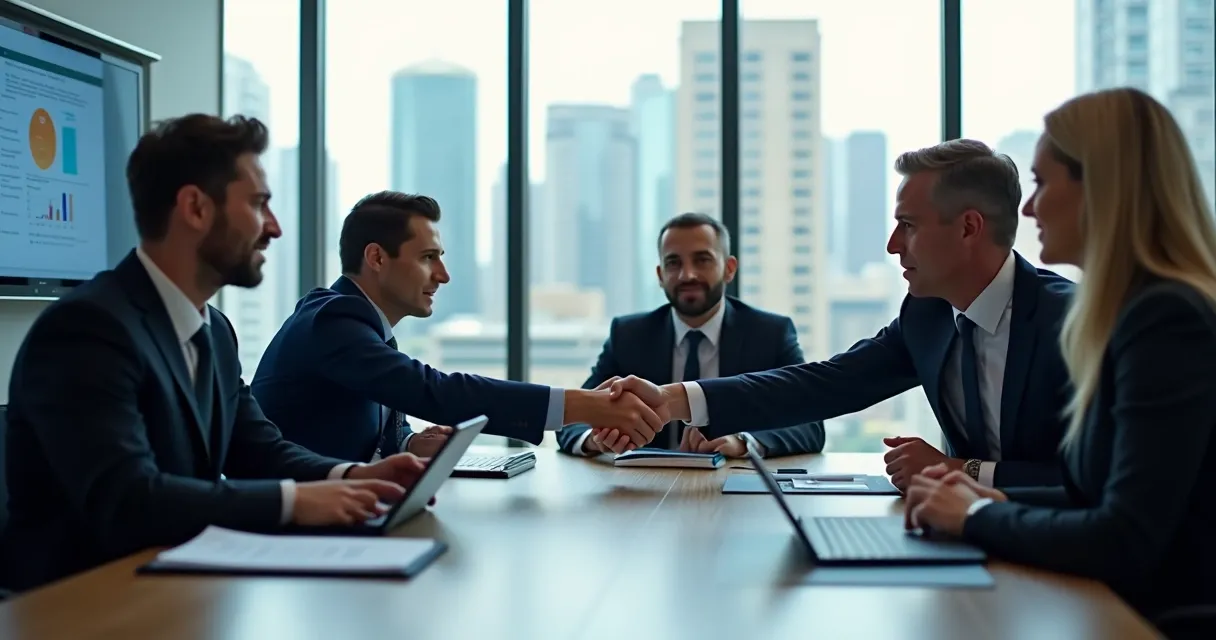 Executivos de vendas em reunião analisando propostas B2B