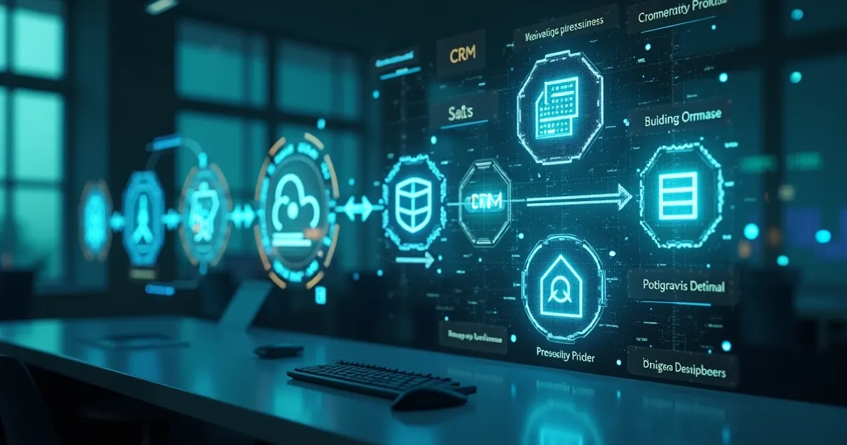 Fluxo digital de automação de leads conectando dados entre plataformas e CRM