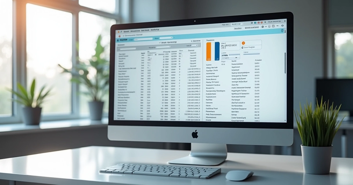 Tela de computador exibindo software de enriquecimento de dados com listas de contatos, telefones e cargos detalhados