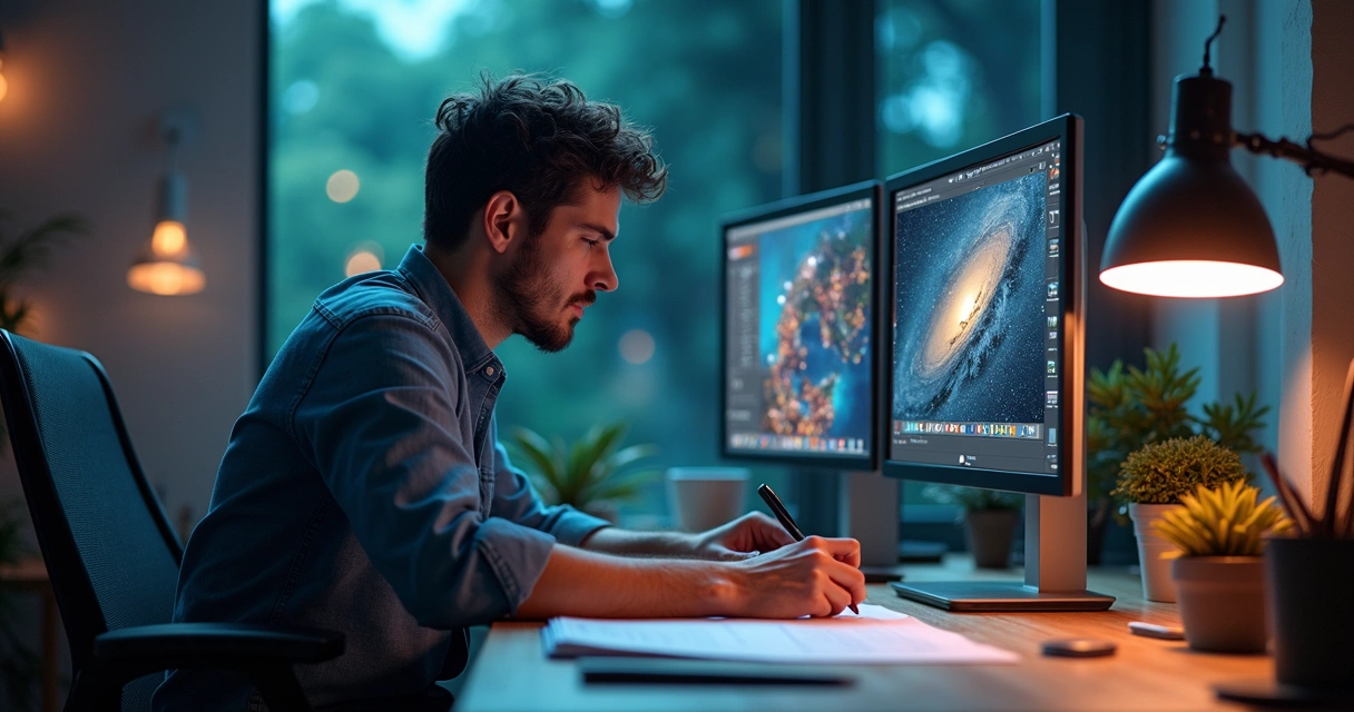 Profissionais em escritório moderno analisando gráficos de vendas e dados em telas de computador
